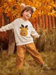 SHEIN Áo nỉ thêu hình động vật dành cho bé trai - Màu be - Xem 7