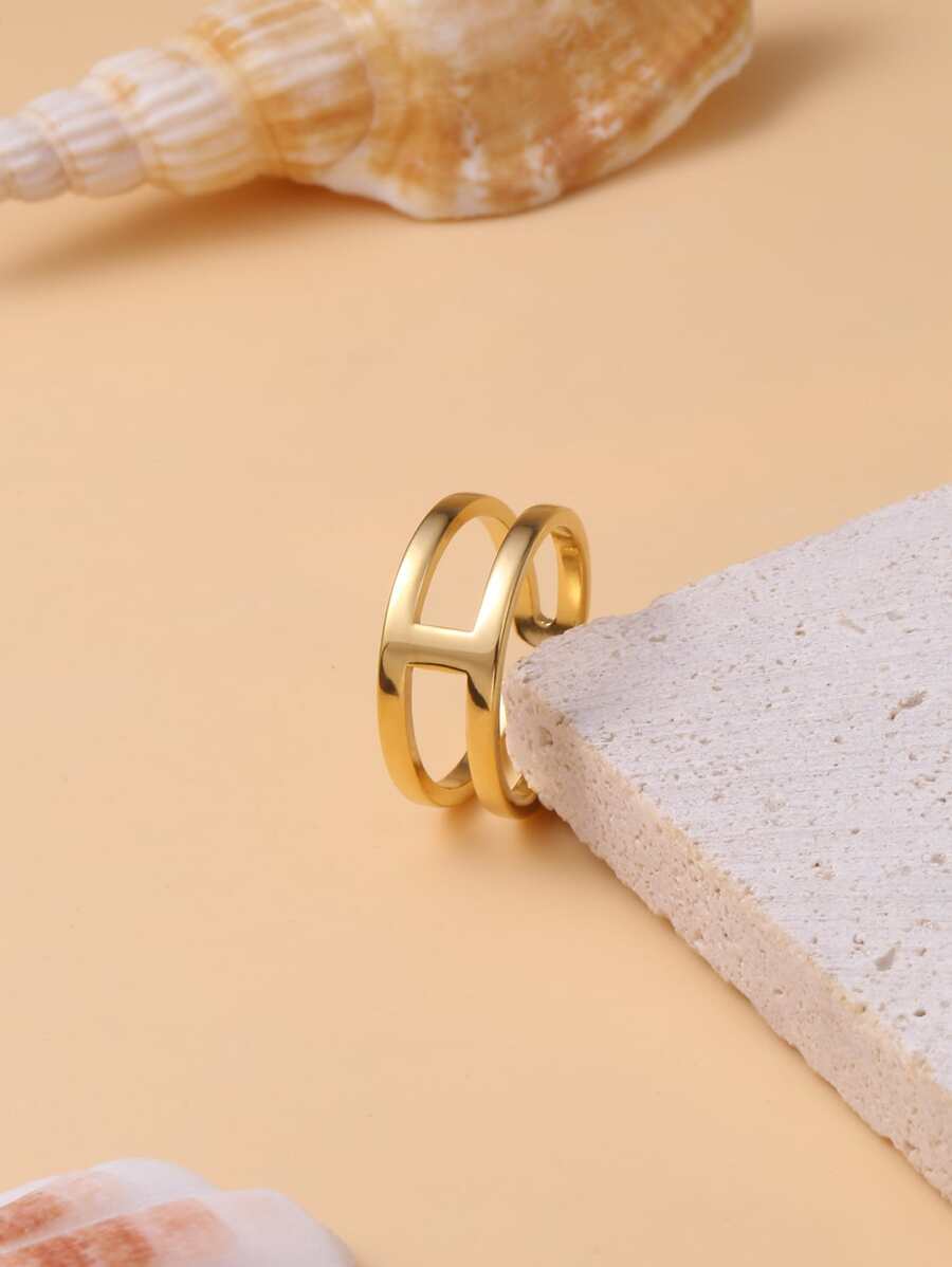 Hollow Out Cuff Ring - Yellow Gold - View 1