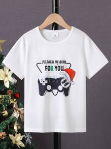 Boys Christmas Hat And Slogan Graphic Tee