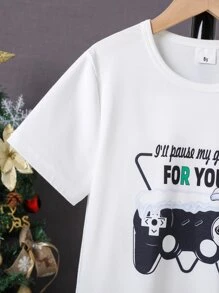 Boys Christmas Hat And Slogan Graphic Tee