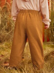 SHEIN 小男童彈性腰帶斜口袋長褲 - 薑色 - 查看 7