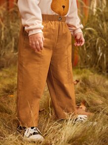 SHEIN 小男童彈性腰帶斜口袋長褲 - 薑色 - 查看 10