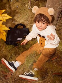 SHEIN 小男童彈性腰帶斜口袋長褲 - 薑色 - 查看 9