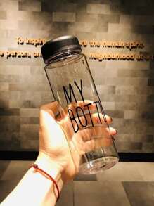 1pc Slogan Graphic Water Bottle - Clear - View 1