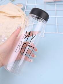 1pc Slogan Graphic Water Bottle - Clear - View 2