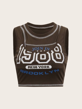 Top tank ribete con puntada con estampado de letra