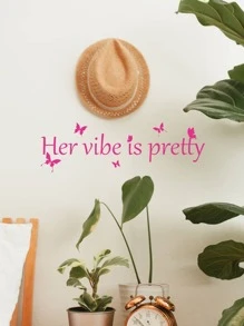 1pc Slogan Graphic Wall Sticker,Stickers,Wall Decal, Vinyl Decal For Home Decorations,Spring Decoration Items Refresh Your Home,Rama Decoration Stickers Gifts Birthday Graduation - Pink - View 5