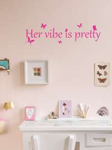 1pc Slogan Graphic Wall Sticker,Stickers,Wall Decal, Vinyl Decal For Home Decorations,Spring Decoration Items Refresh Your Home,Rama Decoration Stickers Gifts Birthday Graduation - Pink - View 2