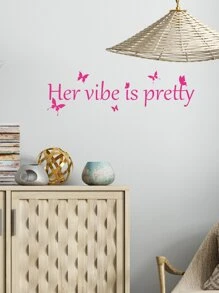 1pc Slogan Graphic Wall Sticker,Stickers,Wall Decal, Vinyl Decal For Home Decorations,Spring Decoration Items Refresh Your Home,Rama Decoration Stickers Gifts Birthday Graduation - Pink - View 7