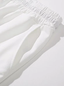 Prep Guys Letter Graphic Drawstring Waist Shorts - White - View 6