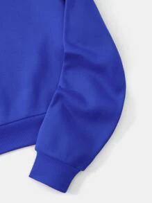 SHEIN EZwear Slogan Graphic Thermal Lined Drawstring Crop Hoodie - Royal Blue - View 3