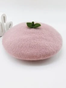 羊毛混紡水果裝飾貝雷帽 - 藕粉色 - 查看 1