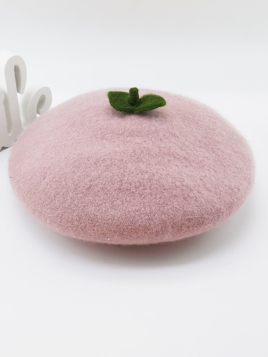 羊毛混紡水果裝飾貝雷帽 - 藕粉色 - 查看 1