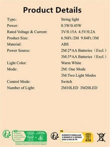 1pc 10/20 Led 2/3m Lantern Decor Decoration String Light - Yellow - View 8