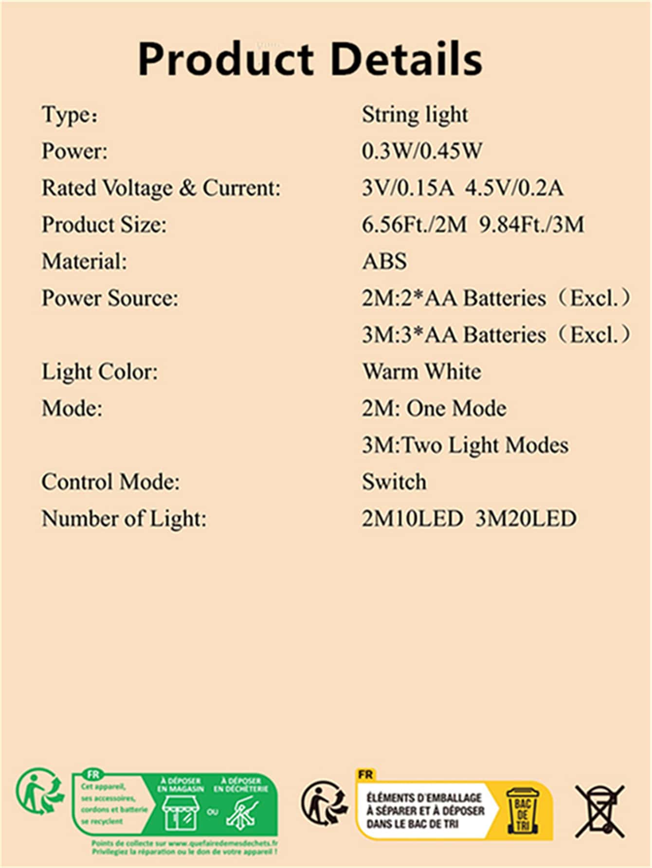 1 pieza 10/20 Led 2/3M linterna Decoración Luz de tira - Amarillo - Añade 8