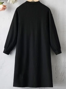 Girls 1pc Ribbed Knit Open Front Coat - Black - View 2