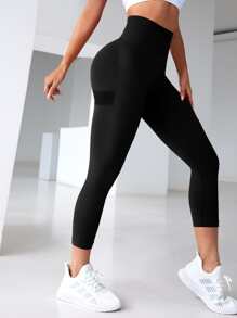 Gameset SHEIN Sport Quần Leggings Thể thao Nữ Xù màu trơn - màu đen - Xem 4