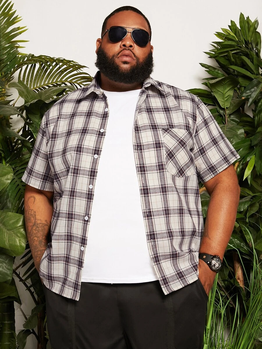 Manfinity Men Plus Plaid Patched Pocket Shirt - Multicolor - View 1