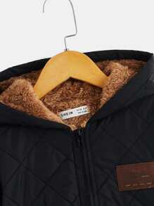 SHEIN 青少年男孩字母拼接細節泰迪線帽拉鍊棉被外套