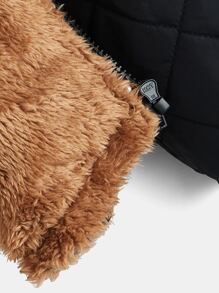 SHEIN 青少年男孩字母拼接細節泰迪線帽拉鍊棉被外套