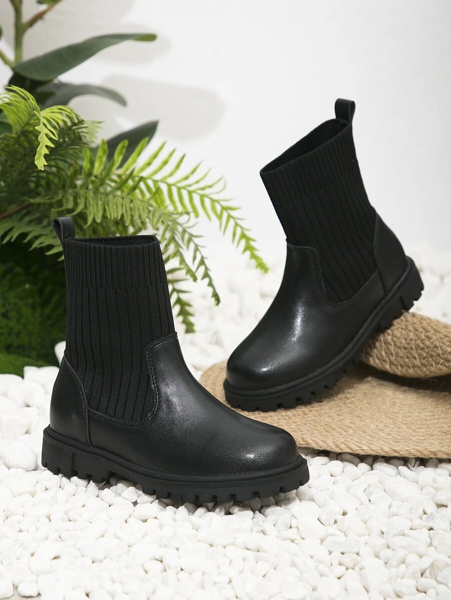 Girls Minimalist Slip-On Sock Boots - Black - View 1