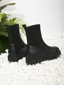 Girls Minimalist Slip-On Sock Boots - Black - View 4