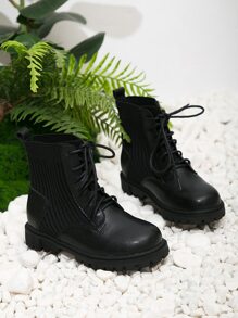 Girls Lace-up Front Sock Boots - Black - View 2