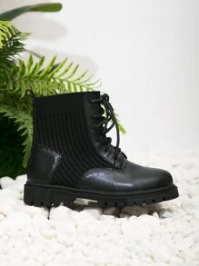 Girls Lace-up Front Sock Boots - Black - View 4