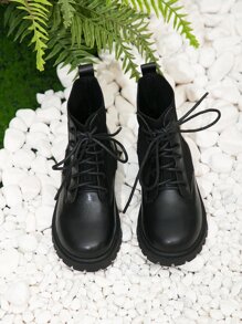 Girls Lace-up Front Sock Boots - Black - View 5