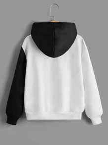 SHEIN Leap Crew 男童卡通图案双色卫衣，休闲长袖套头衫，秋冬季理想之选 - 黑與白 - 查看 2