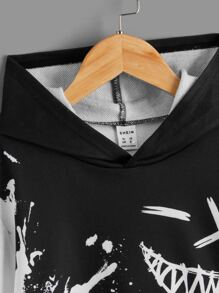 SHEIN Leap Crew 男童卡通图案双色卫衣，休闲长袖套头衫，秋冬季理想之选 - 黑與白 - 查看 3