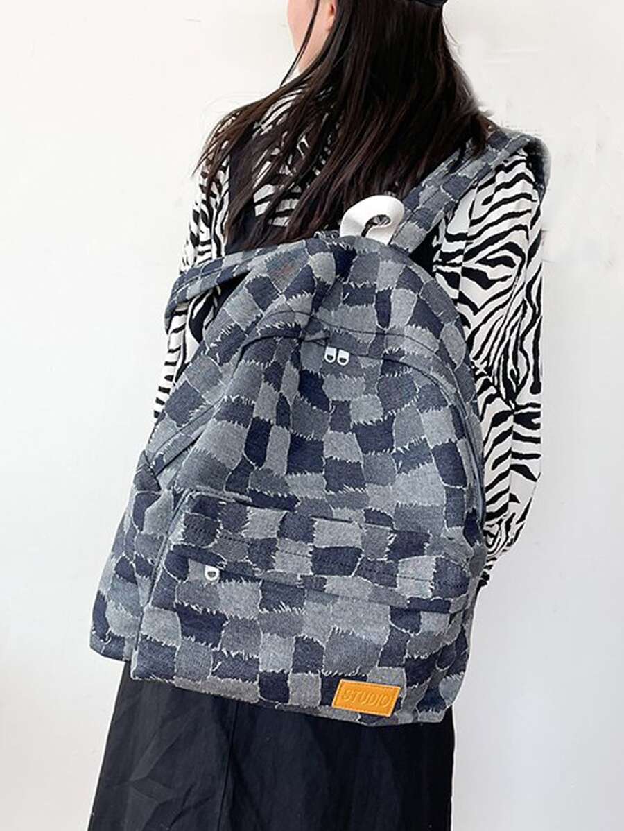 撞色字母貼飾經典背包 - 彩色 - 查看 1