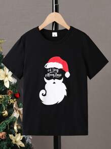 Boys Christmas Print Tee - Black - View 1