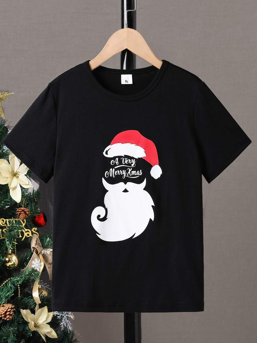 Boys Christmas Print Tee - Black - View 1