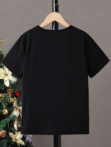 Boys Christmas Print Tee - Black - View 2