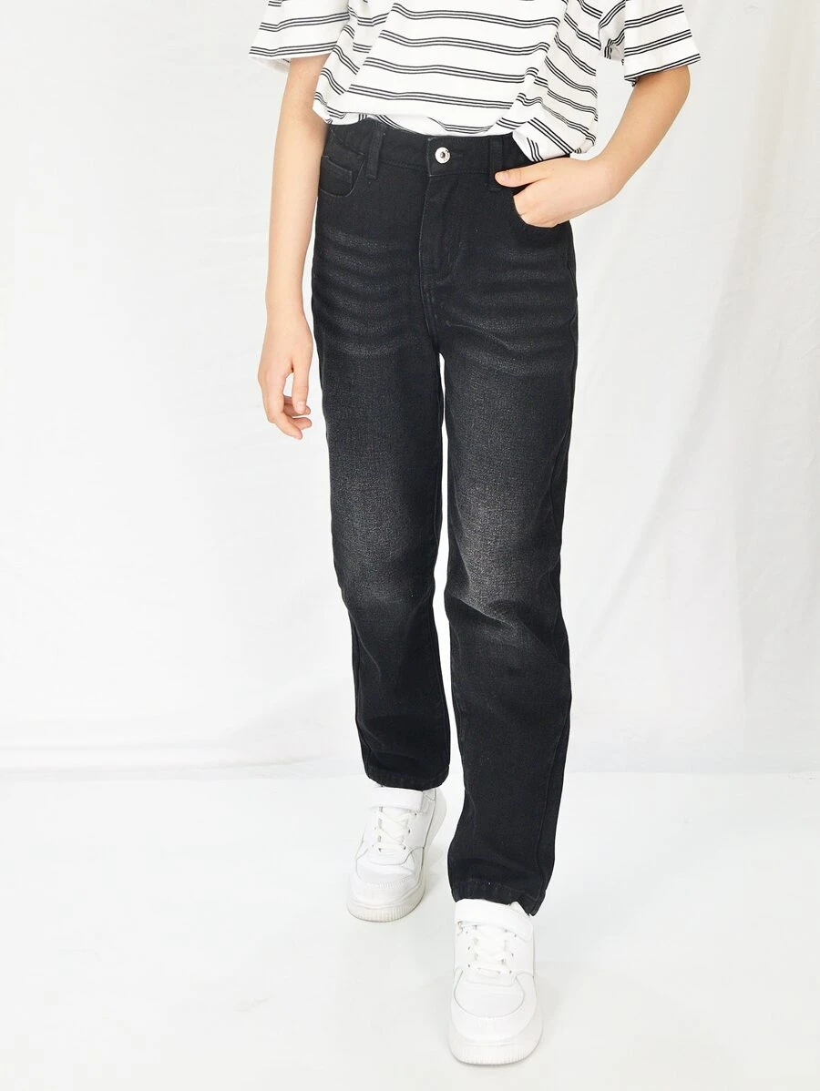 Boys Moustache Effect Straight Leg Jeans - Black - View 1