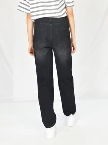 Boys Moustache Effect Straight Leg Jeans - Black - View 2