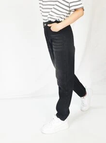 Boys Moustache Effect Straight Leg Jeans - Black - View 4