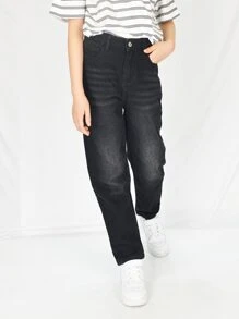 Boys Moustache Effect Straight Leg Jeans - Black - View 7