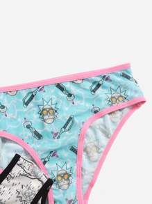 Rick and Morty | ROMWE 3pack Cartoon Graphic Contrast Binding Panty Set - Multicolor - View 4