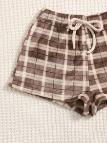 Plus Notched Neck Tank Top & Plaid Print Shorts PJ Set - Multicolor - View 6