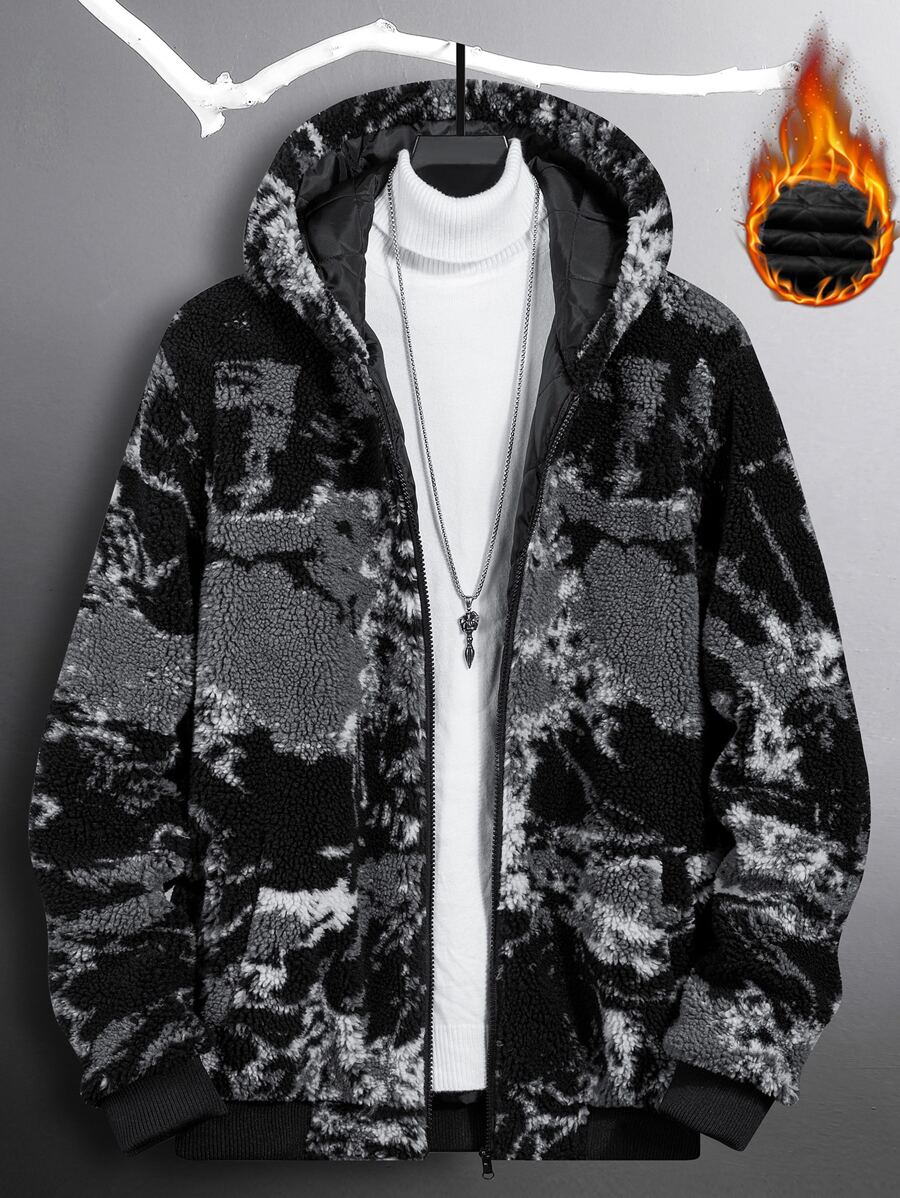 Manfinity 1 pieza Abrigo acolchado con capucha y teñido anudado al azar para hombre - Multicolor - Ver 1