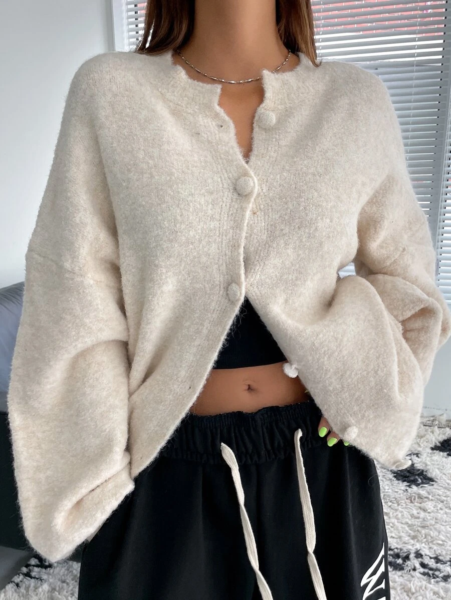 DAZY Solid Drop Shoulder Cardigan,Long Sleeve Tops,Fall Clothes Jacket