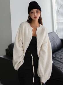 DAZY Solid Drop Shoulder Cardigan,Long Sleeve Tops,Fall Clothes Jacket