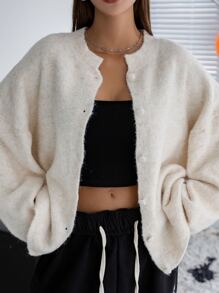 DAZY Solid Drop Shoulder Cardigan,Long Sleeve Tops,Fall Clothes Jacket