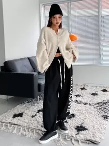 DAZY Solid Drop Shoulder Cardigan,Long Sleeve Tops,Fall Clothes Jacket