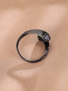 Cubic Zirconia Decor Cuff Ring - Gun Black - View 4