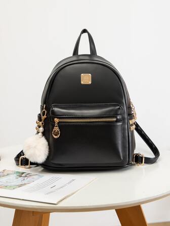Mini Rivet Decorated Backpack With Accessories