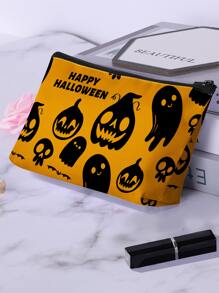 Halloween 1pc Pumpkin Pattern Zippered Makeup Bag