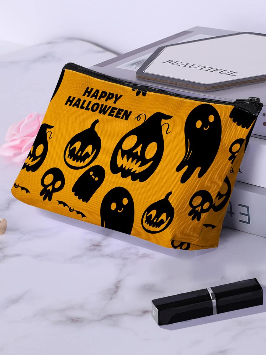 Halloween 1pc Pumpkin Pattern Zippered Makeup Bag